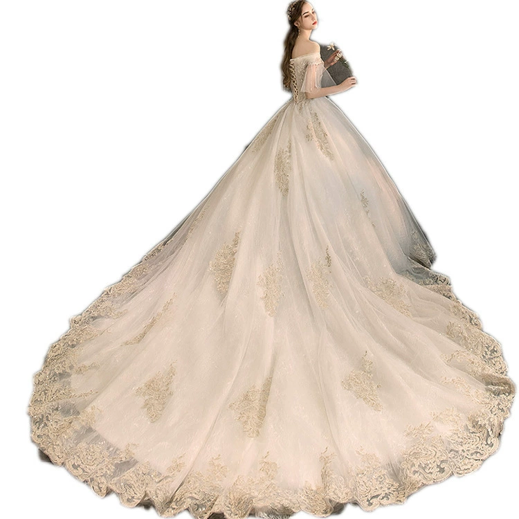 Women's Wedding Dress 2025 New Petite Bride Train Luxury Forest Fairy French Princess Off-Shoulder Light Wedding Dress - Image 6