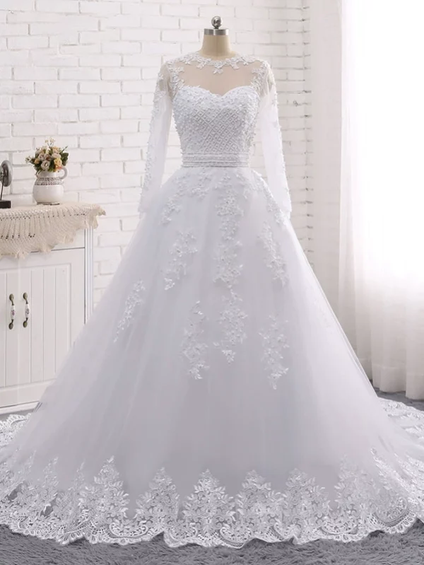 2025 New Floor-Length Backless Lace Applique Wedding Dress