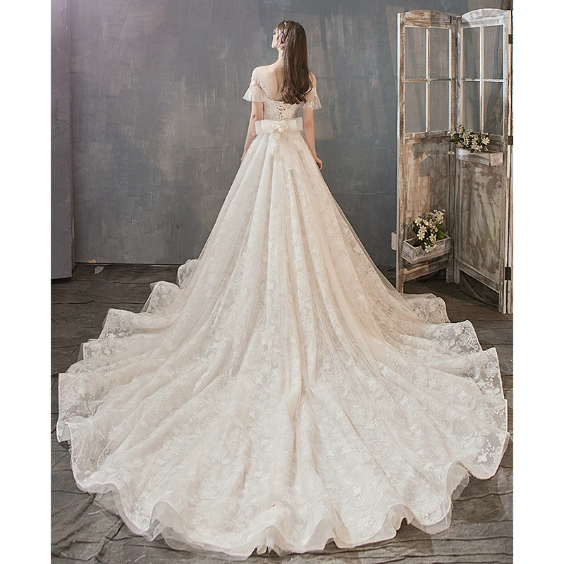 French Light Bridal 2025 New Woodland Bride Long Train Slim Fit Fairy Audrey Hepburn Dream Dress - Image 8