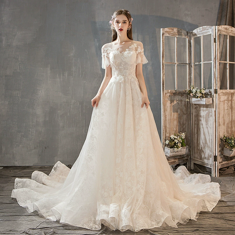 French Light Bridal 2025 New Woodland Bride Long Train Slim Fit Fairy Audrey Hepburn Dream Dress