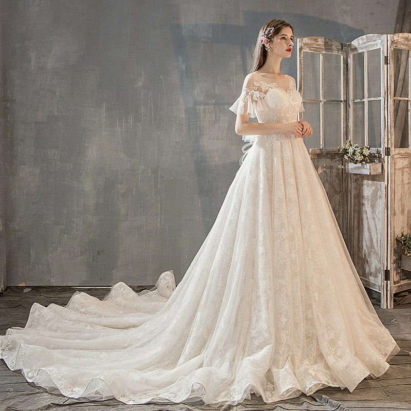 French Light Bridal 2025 New Woodland Bride Long Train Slim Fit Fairy Audrey Hepburn Dream Dress - Image 4