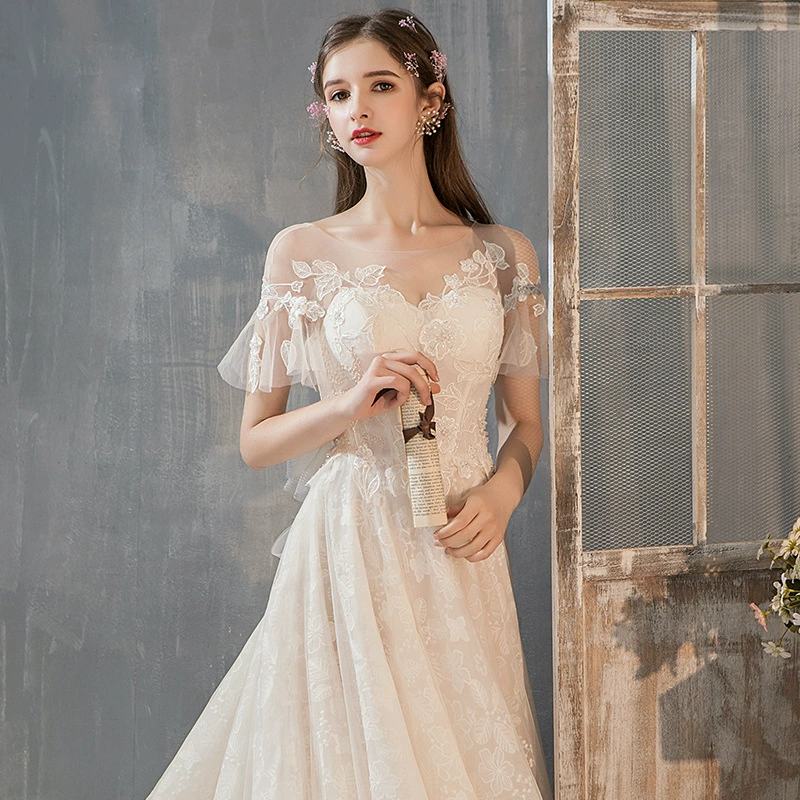 French Light Bridal 2025 New Woodland Bride Long Train Slim Fit Fairy Audrey Hepburn Dream Dress - Image 7