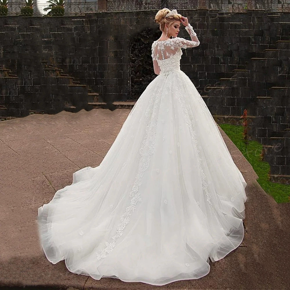 Wedding Dress 2025 New Export Long Sleeve Lace Slim Elegant Train Bride Dress - Image 5