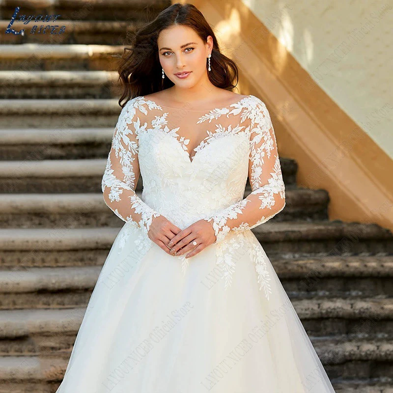 Simple Bride Long Wedding Dress Plus Size Slim Fit Small Train Light Tulle High-End Elegant Dress - Image 3