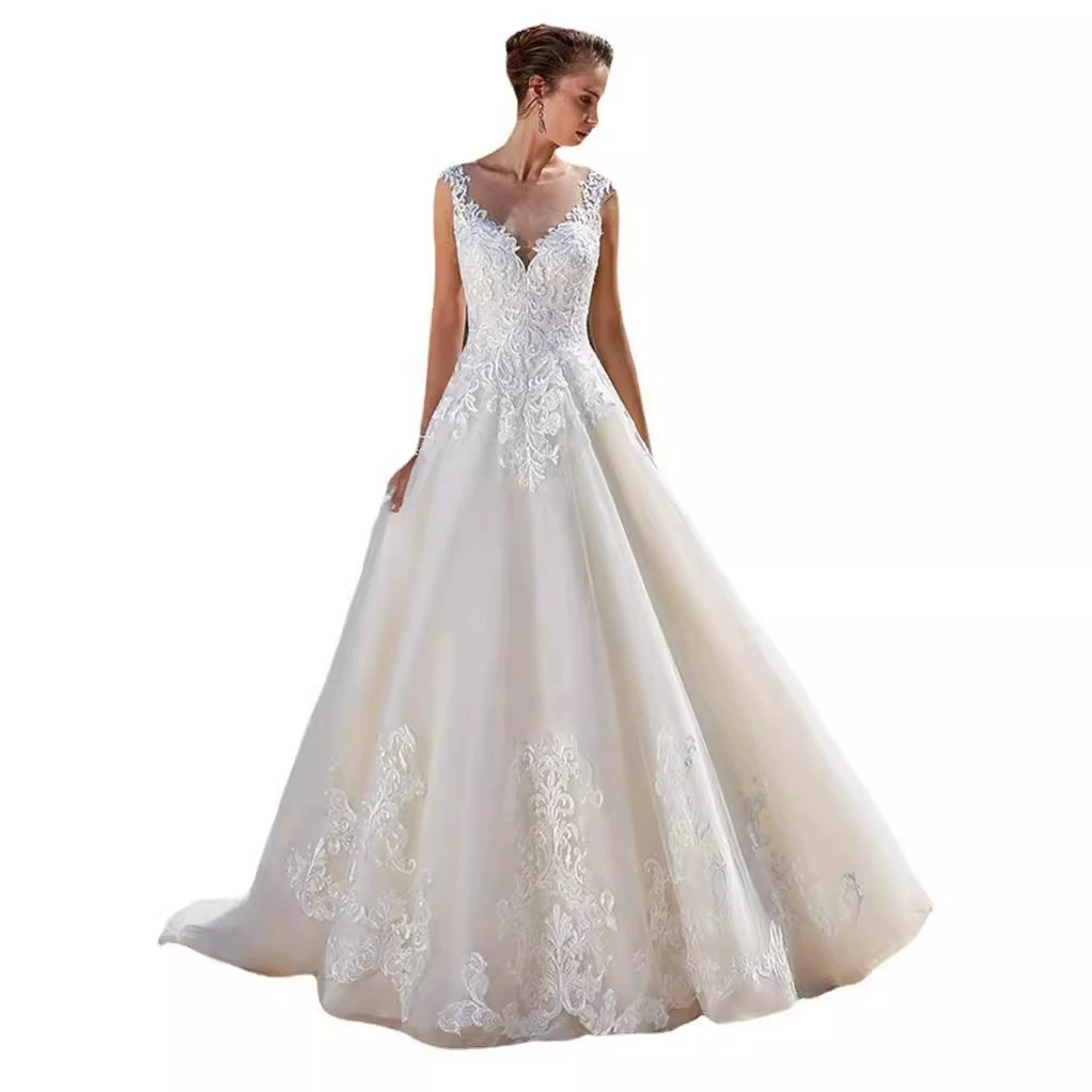 2025 New Bridal Lace Slim Fit Round Neck Light Train Open Back Arm Cover Forest Style Dress - Image 6