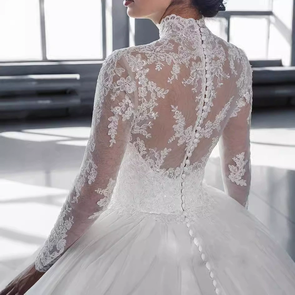 2025 New Lace Strapless Sheer Tulle Long Sleeve Bridal Wedding Dress - Image 5