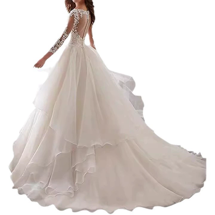 Women's Wedding Dress Deep V Neck Long Sleeve Long Gown - Image 5