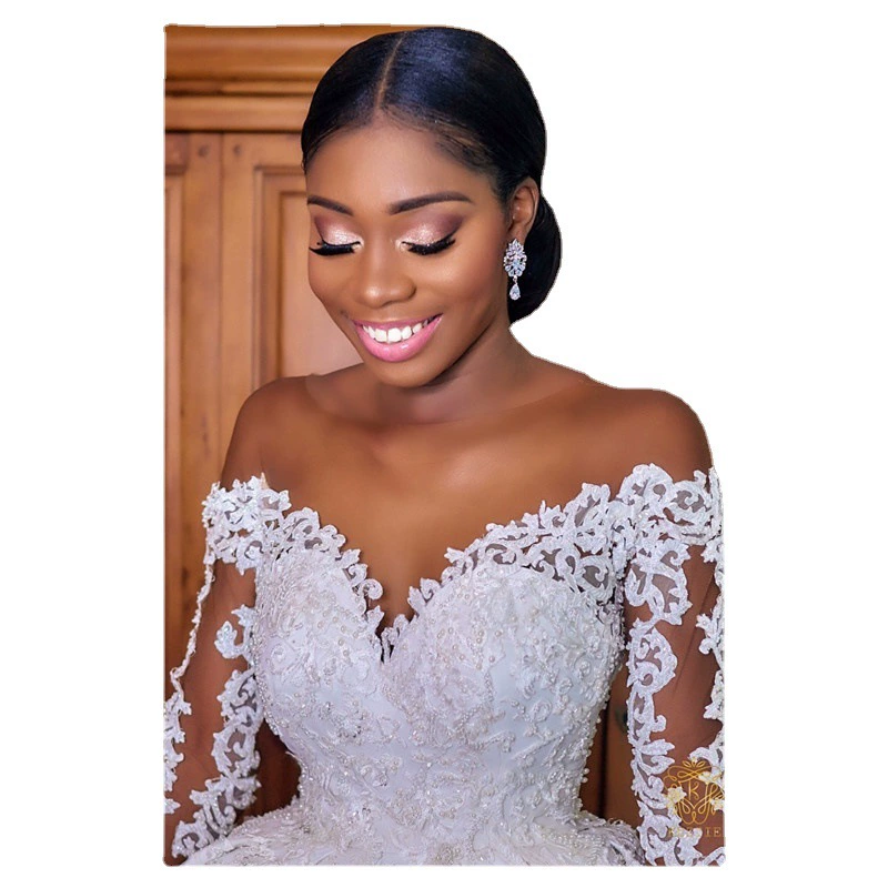 Long Sleeve Lace Mid-Length V-Neck Mid-Waist White Cotton Vintage Tail Evening Dress Factory Processable Summer - Image 6