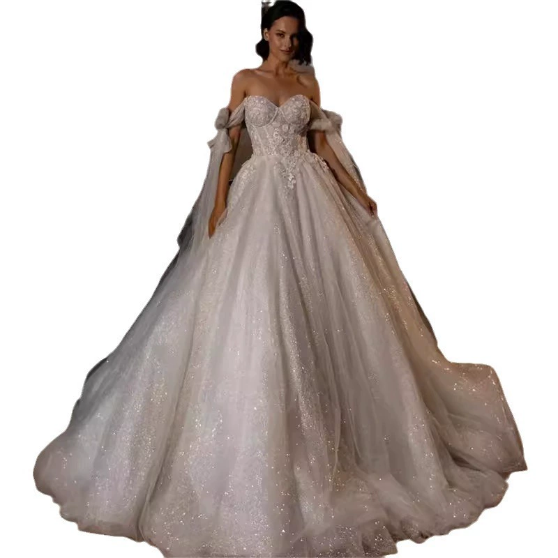 White Off-Shoulder Backless Wedding Dress 2025 Summer New Elegant High-End Bridal Gown - Image 6