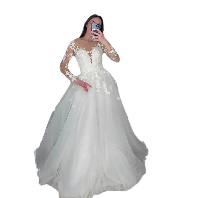 French Fairy One-Shoulder Lace Wedding Dress 2025 New Bride Small Train Slim A-Line Long Sleeve Outing Dress - Image 6