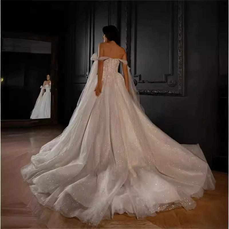 White Off-Shoulder Backless Wedding Dress 2025 Summer New Elegant High-End Bridal Gown - Image 5
