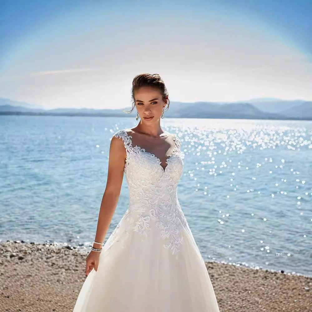 2025 New Bridal Lace Slim Fit Round Neck Light Train Open Back Arm Cover Forest Style Dress - Image 4