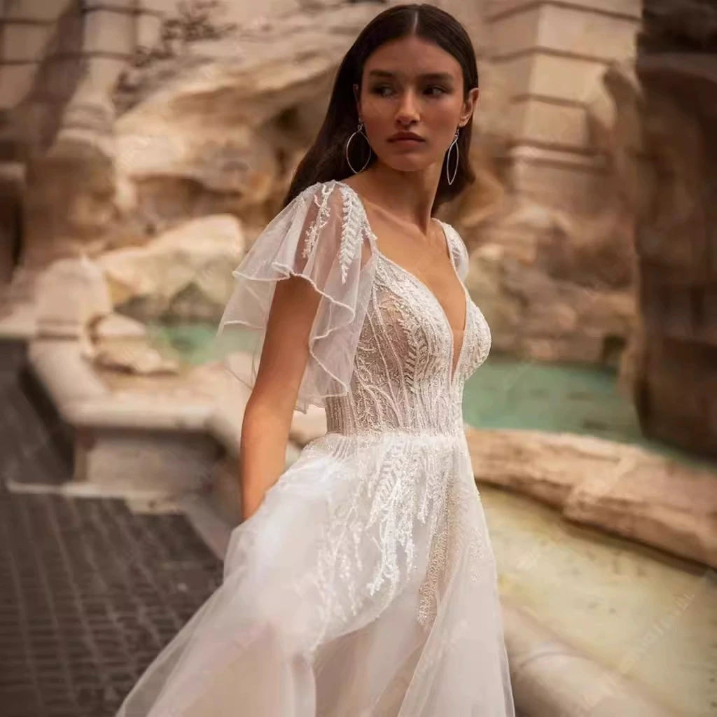 Forest Style Light Wedding Dress 2025 French Luxury Off-Shoulder Bridal Travel Welcome Dress - Image 3
