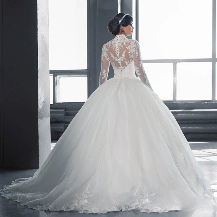 2025 New Lace Strapless Sheer Tulle Long Sleeve Bridal Wedding Dress - Image 3