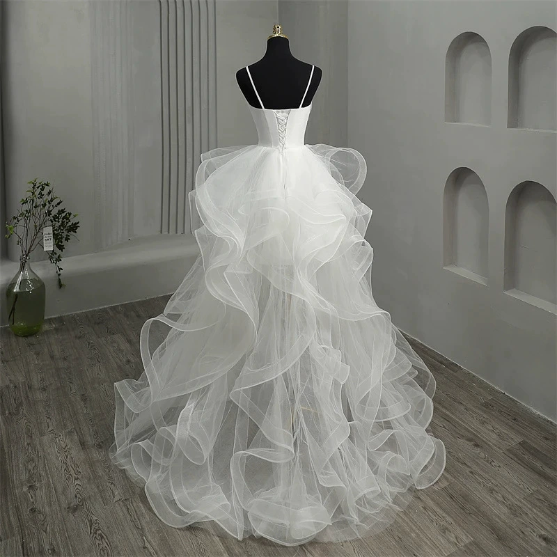 New High-Low Light Wedding Dress 2025 Bride Elegant Simple Fairy Dreamy V-Neck Train Gown - Image 5