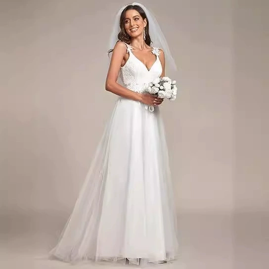 Women's Wedding Dress Deep V Neck Long Sleeve Long Gown - Image 3