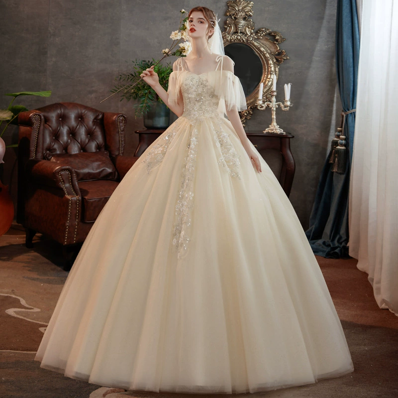 Champagne Light Bridal Dress 2025 New Plus Size Forest Fantasy Fairy Off-Shoulder Elegant Gown