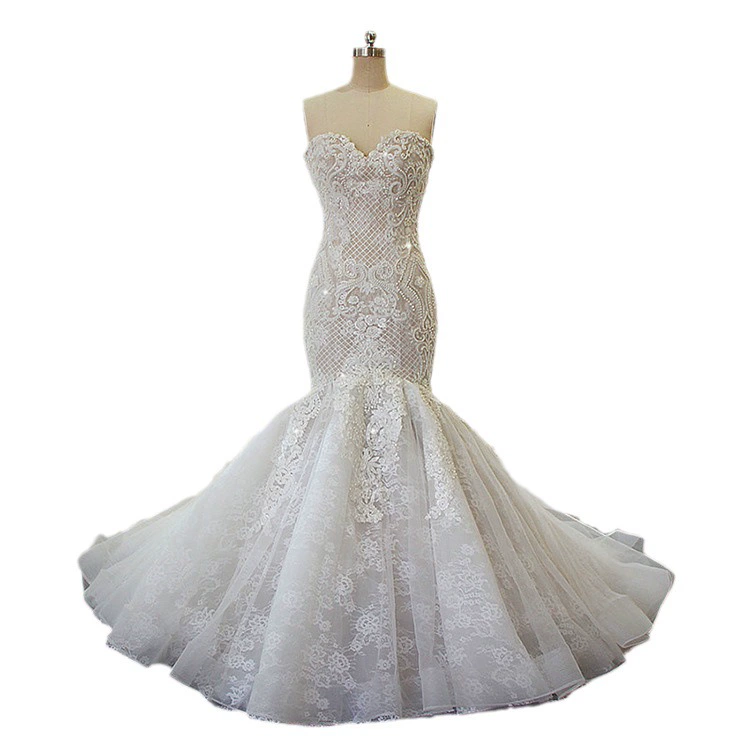 2025 New Lace Long Train Strapless Mermaid Wedding Dress Slim Fit Bridal Summer - Image 6