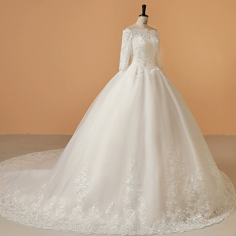 White Off-Shoulder Long Train Fairy Bridal Dress 2025 New Wedding Banquet Studio Photography Fashion - Image 3