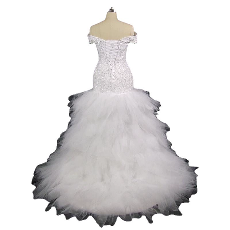 Real Shot Crystal Mermaid Wedding Dress 2025 Summer Slim Off-Shoulder Slimming Mermaid Factory - Image 5