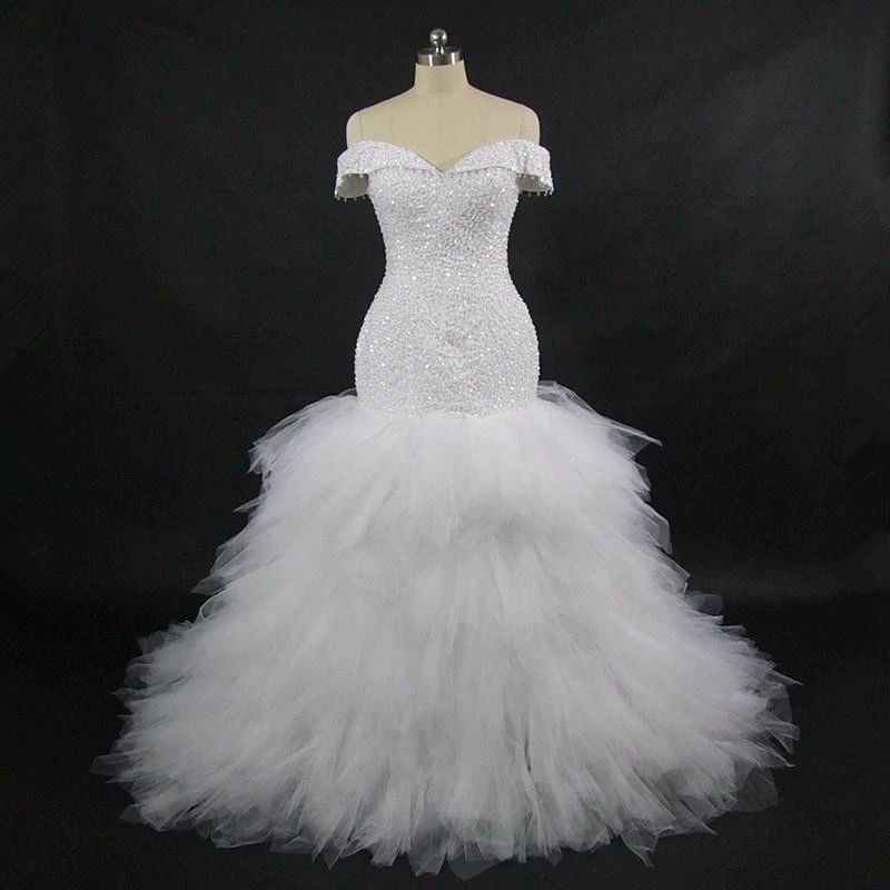 Real Shot Crystal Mermaid Wedding Dress 2025 Summer Slim Off-Shoulder Slimming Mermaid Factory