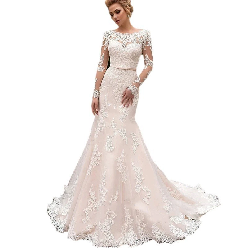 Wedding Dress 2025 New Slimming Deep Back Round Neck Lace Small Train Mermaid Bridal Outdoor Photoshoot Gown - Image 6
