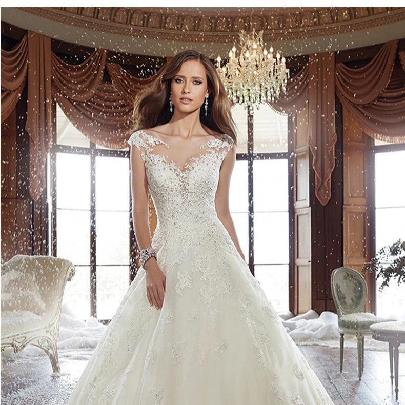 Bridal Main Gown with Train Elegant Lace-up Design Slimming Fashion Runway Banquet Photography