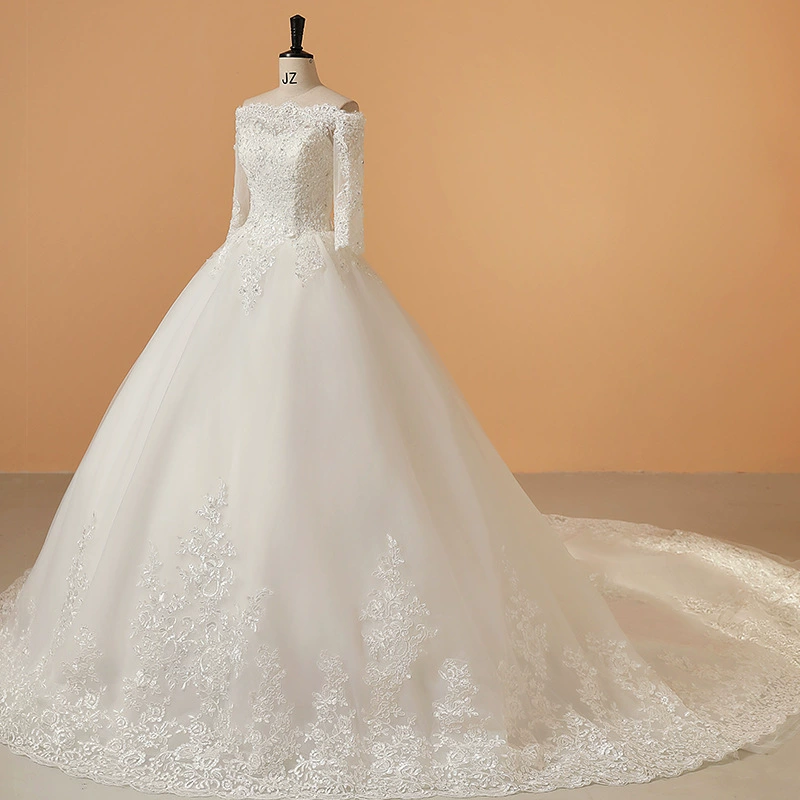 White Off-Shoulder Long Train Fairy Bridal Dress 2025 New Wedding Banquet Studio Photography Fashion - Image 4