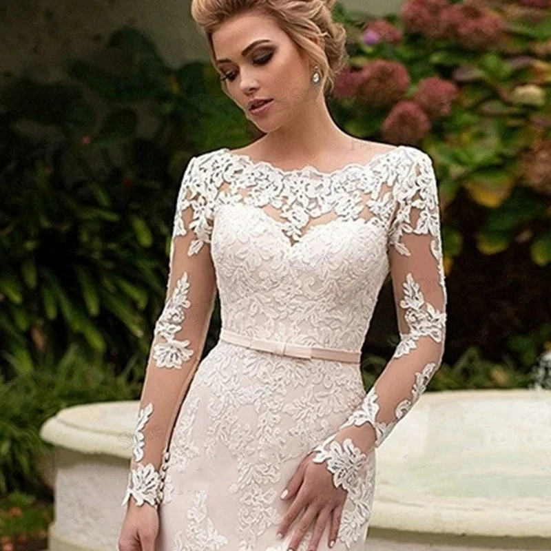 Wedding Dress 2025 New Slimming Deep Back Round Neck Lace Small Train Mermaid Bridal Outdoor Photoshoot Gown