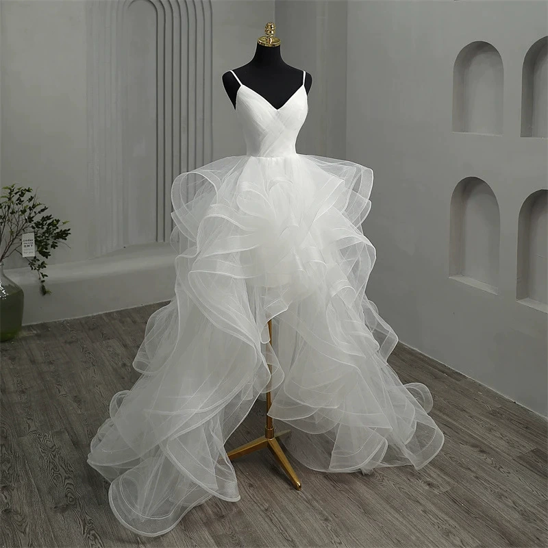 New High-Low Light Wedding Dress 2025 Bride Elegant Simple Fairy Dreamy V-Neck Train Gown - Image 4