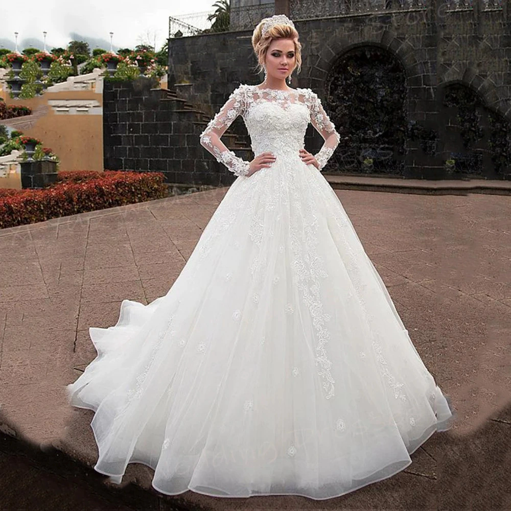 Wedding Dress 2025 New Export Long Sleeve Lace Slim Elegant Train Bride Dress - Image 4