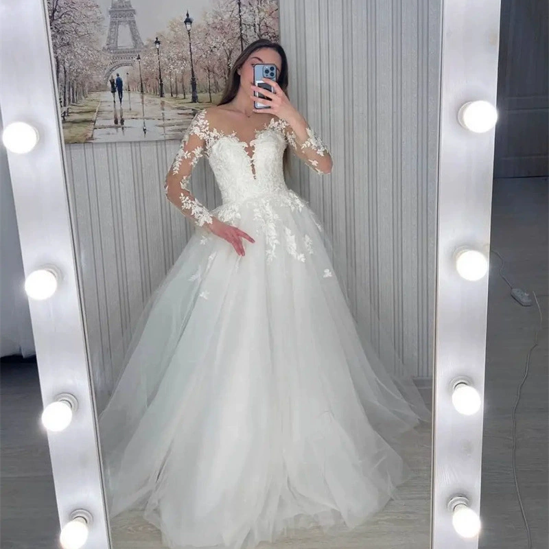 French Fairy One-Shoulder Lace Wedding Dress 2025 New Bride Small Train Slim A-Line Long Sleeve Outing Dress - Image 3