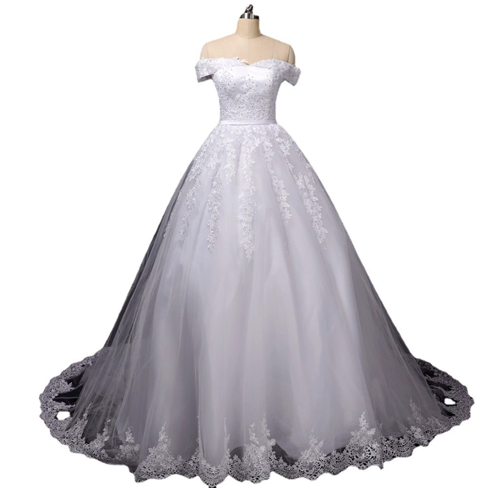 Off-Shoulder Lace Wedding Dress 2025 Summer New Main Wedding Dress Dreamy Fairy Tail Bride Gown - Image 5