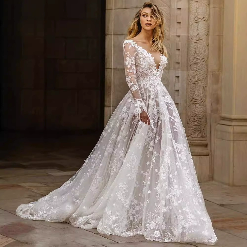 Wedding Dress 2025 New Gown Sexy Lace Long Sleeve Dress Evening Dress Summer - Image 5