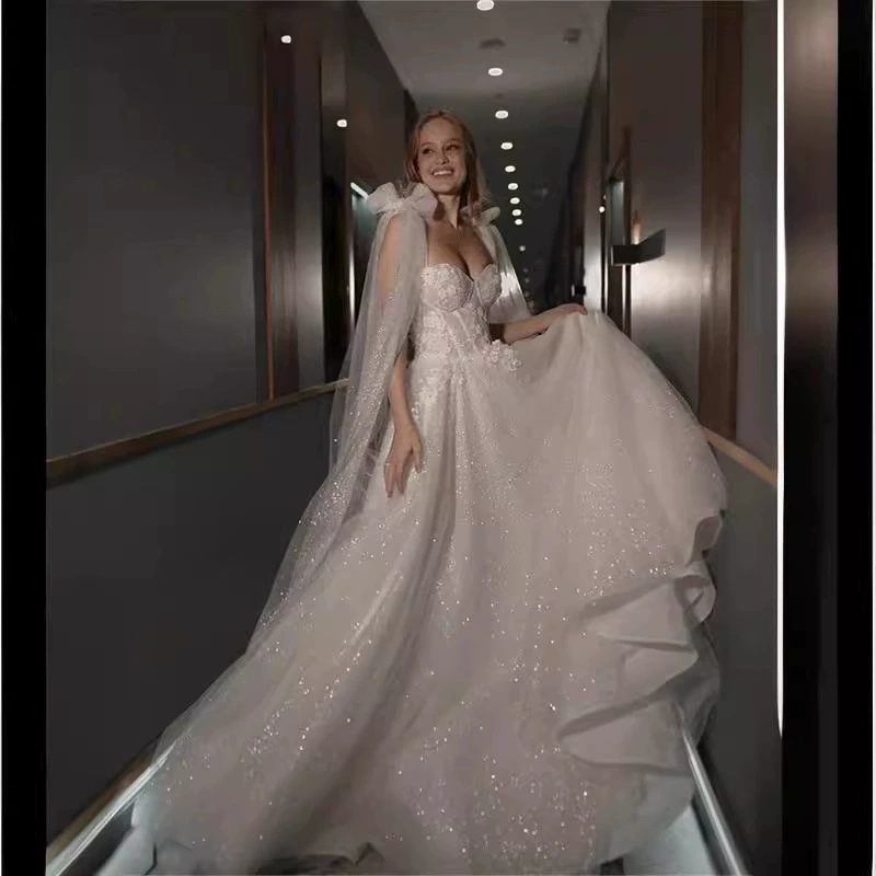 White Off-Shoulder Backless Wedding Dress 2025 Summer New Elegant High-End Bridal Gown - Image 4