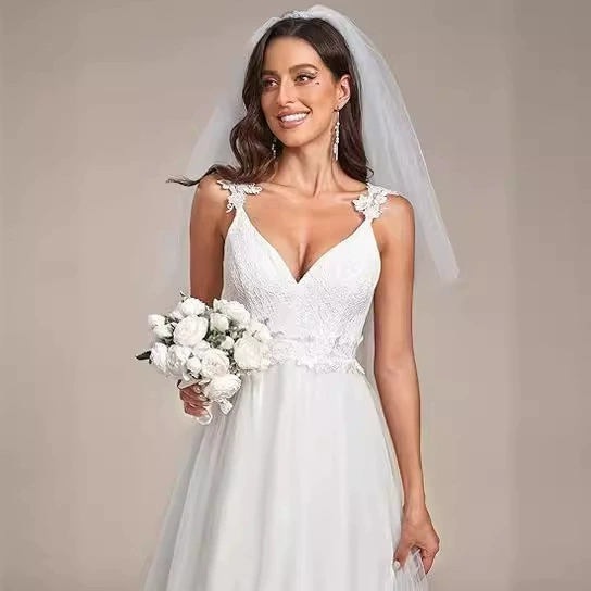 Women's Wedding Dress Deep V Neck Long Sleeve Long Gown - Image 4