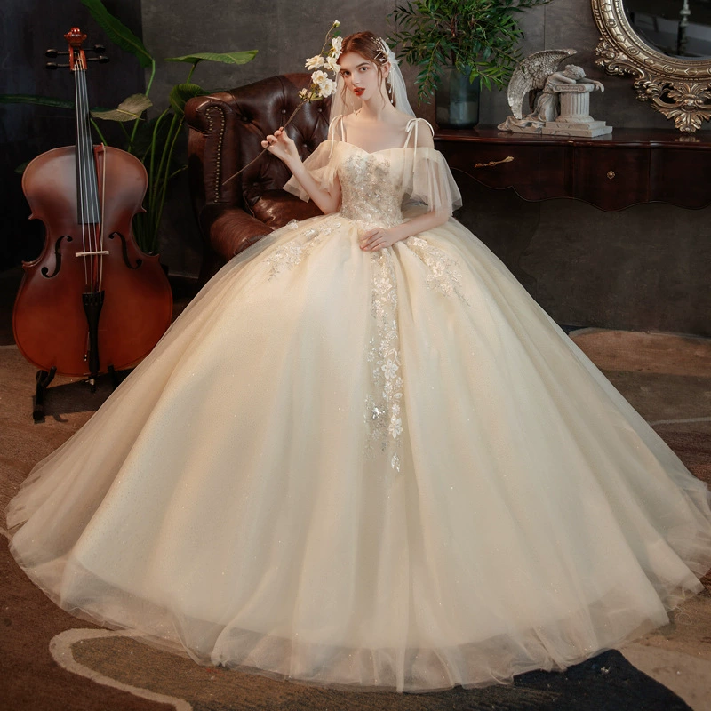 Champagne Light Bridal Dress 2025 New Plus Size Forest Fantasy Fairy Off-Shoulder Elegant Gown - Image 4