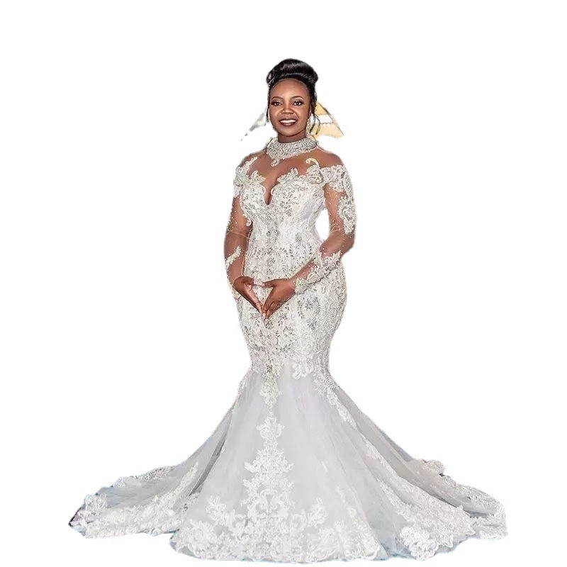 Wedding Dress Bride Long Sleeve Lace Mermaid Gown - Image 6