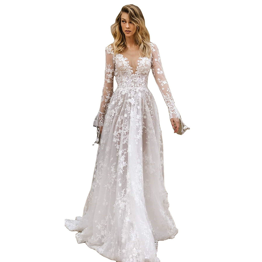 Wedding Dress 2025 New Gown Sexy Lace Long Sleeve Dress Evening Dress Summer - Image 6