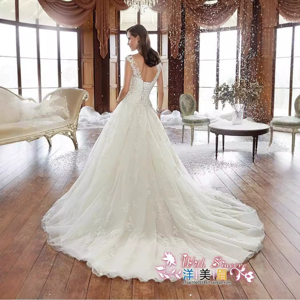 Bridal Main Gown with Train Elegant Lace-up Design Slimming Fashion Runway Banquet Photography - Image 3