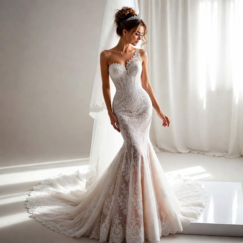 One-Shoulder Mermaid Wedding Dress-1