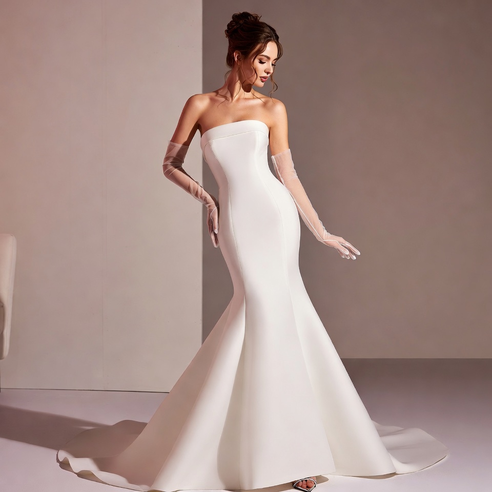Strapless Straight Across Mermaid Wedding Dress-1