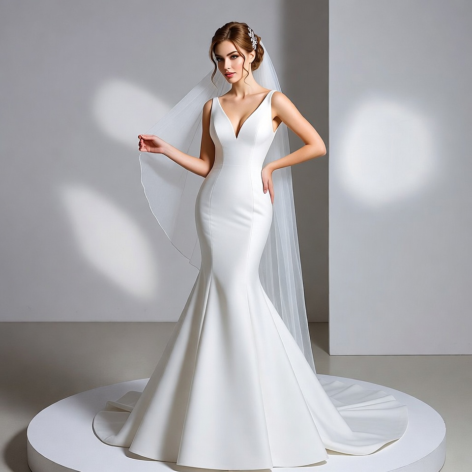 V-Neck Mermaid Wedding Dress-1
