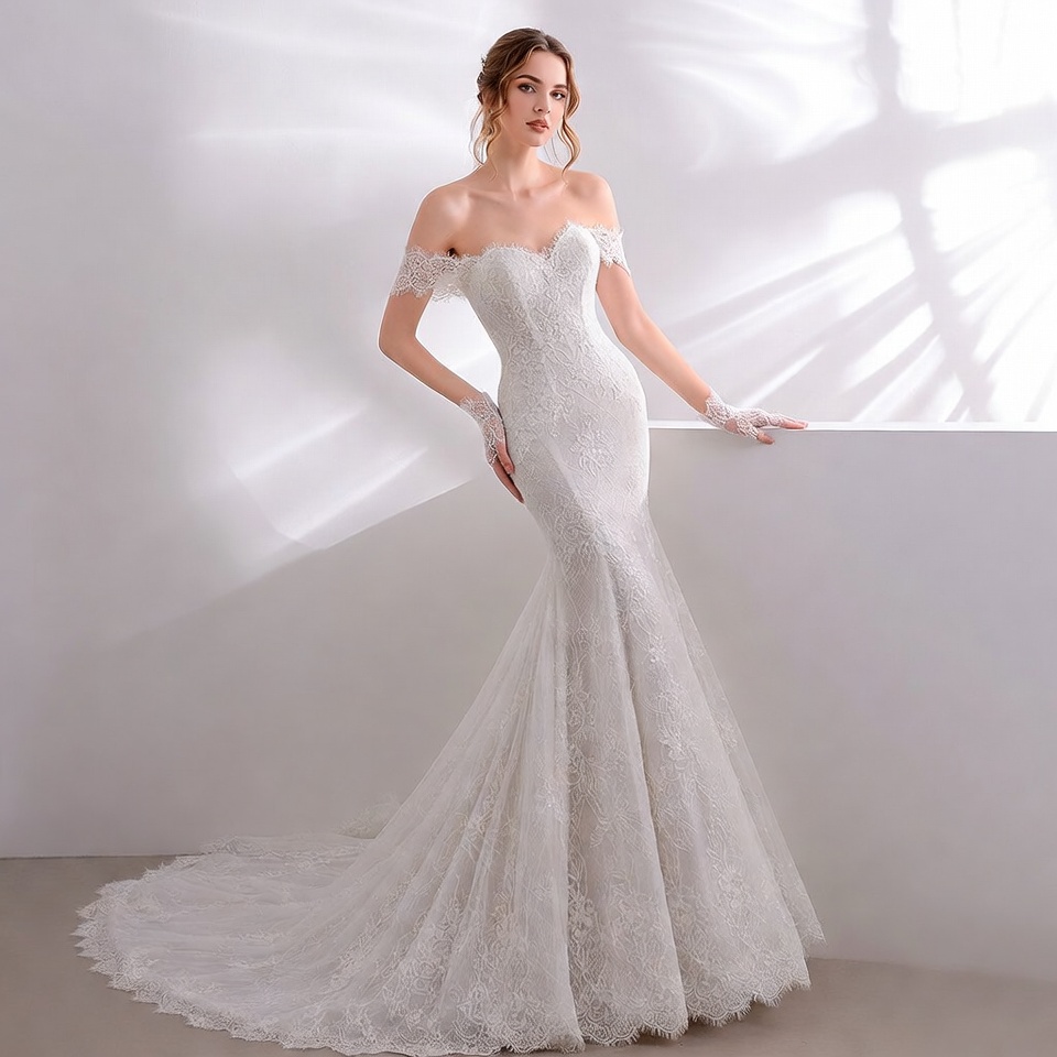 Off-the-Shoulder Mermaid Wedding Dress-1