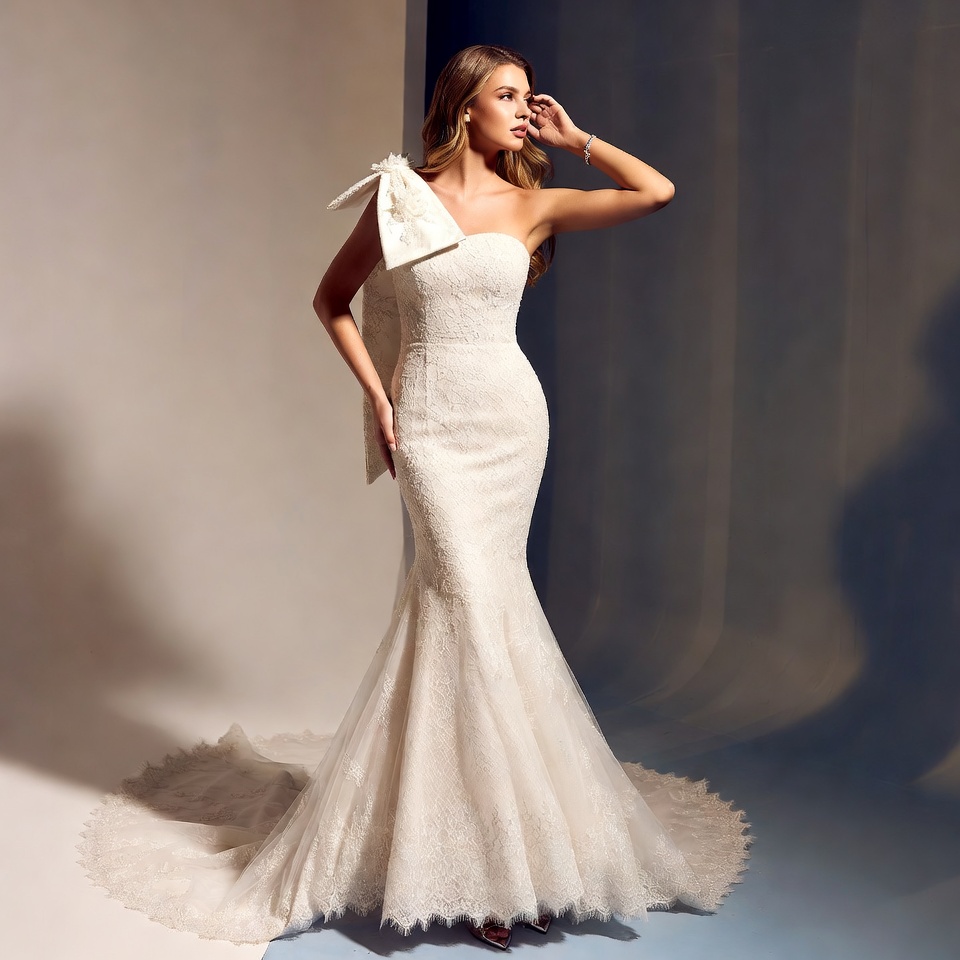 One-Shoulder Mermaid Wedding Dress-2