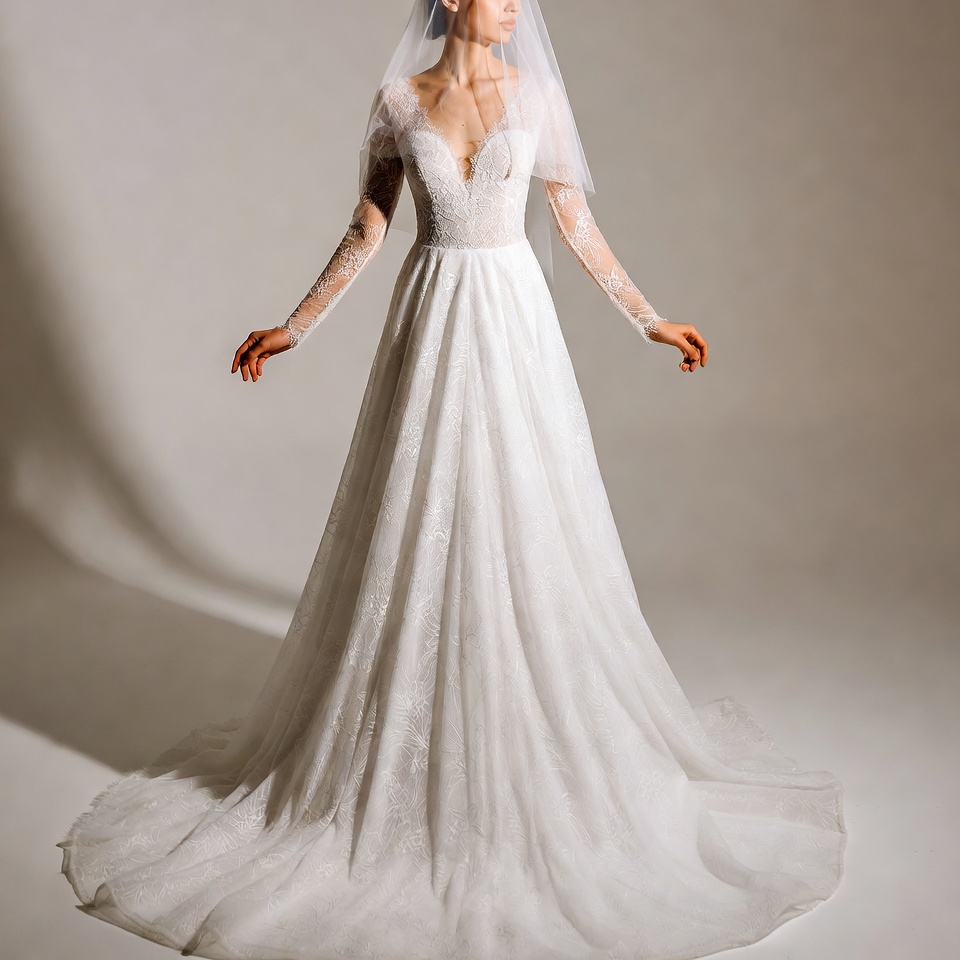 V-Neck A-Line Wedding Dresses-2