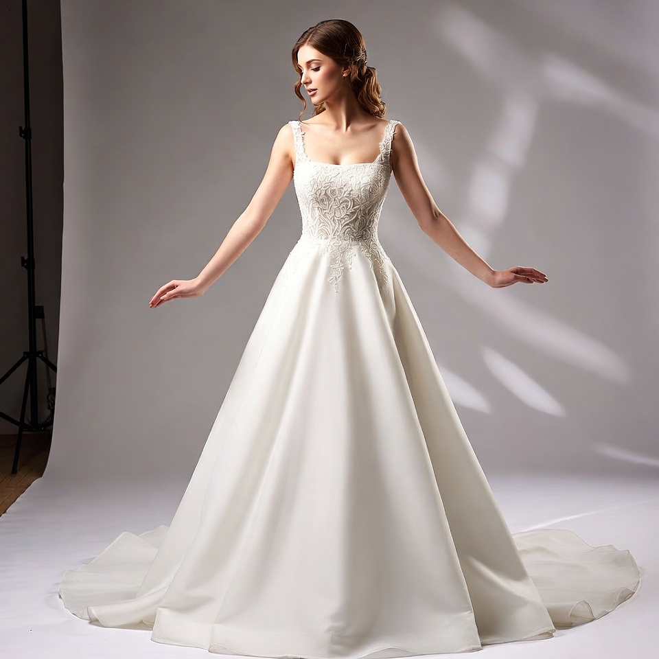 Square Neck A-Line Wedding Dresses-2