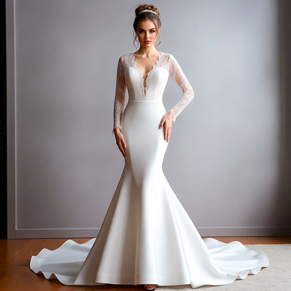 V-Neck Mermaid Wedding Dress-2