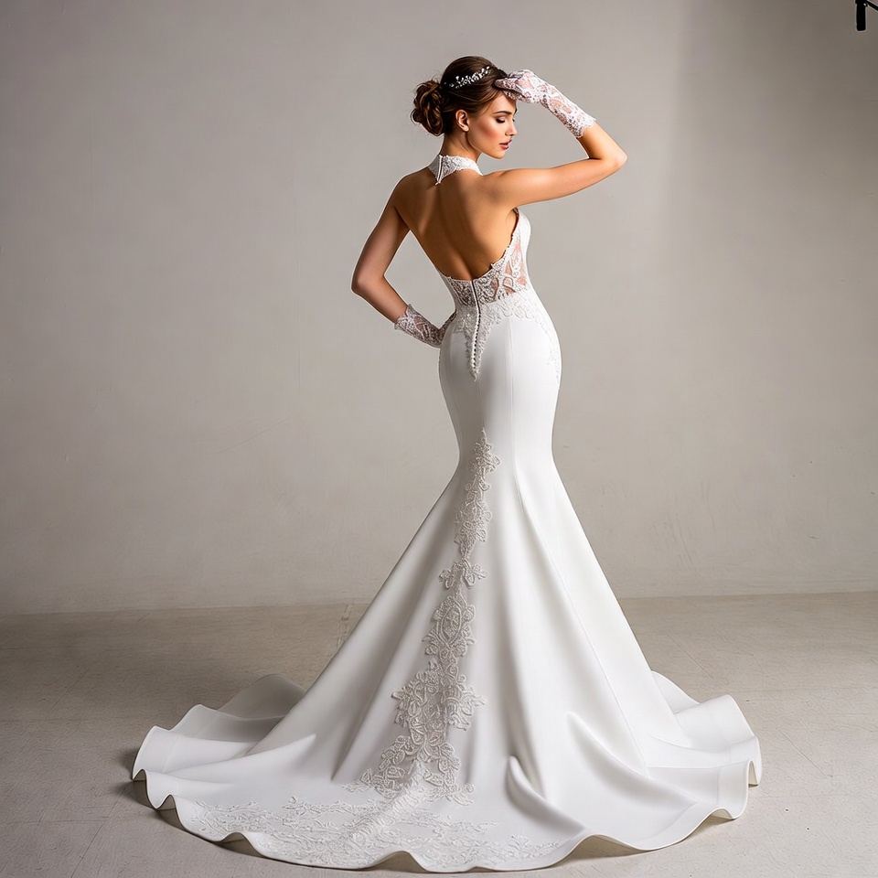 Halter Neckline Mermaid Wedding Dress-2