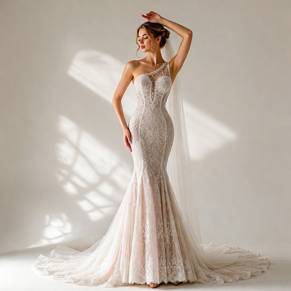 One-Shoulder Mermaid Wedding Dress-3